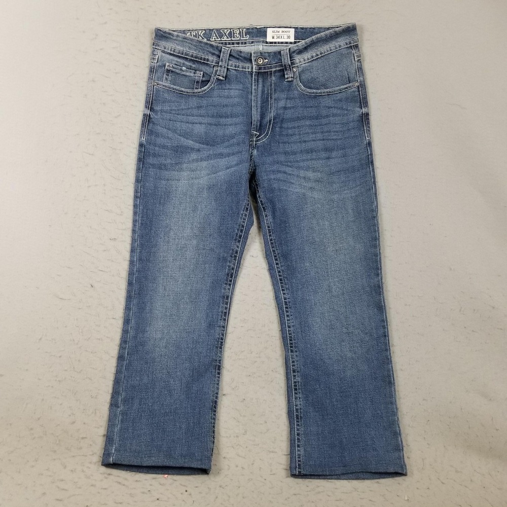 TK Axel Slim‎ Boot Jeans Mens 34x27 Blue Medium Wash Stretch Denim Pants